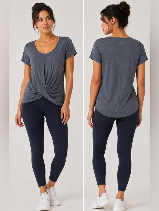 lululemon athletica Tops - Lululemon Do The Daily Twist Front Top Heathered Solar Grey Blue Size 6 EUC